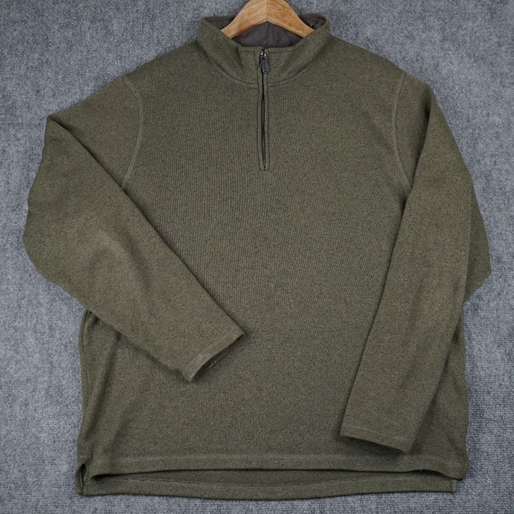 Wrangler Authentics Pullover Men Large Olive Green Quarter Zip Sweater Fleece